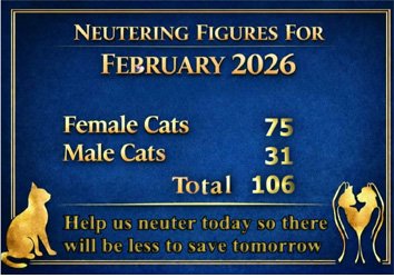 Neutering figures for February 106 Cats